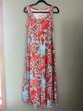 Soft Surroundings Women’s S Floral Tropical Scoop Neck Maxi Dress Pockets